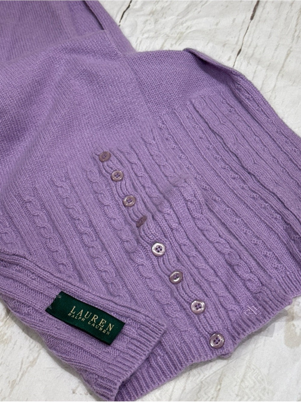 Lauren Ralph Lauren Purple Wool Rabbit Hair Knit Scarf Cable Button Detail Vtg